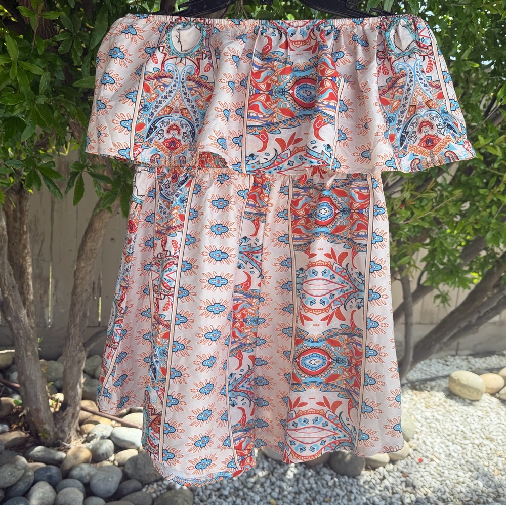 LYANER off shoulder ruched short dress for summer . Brand new size M